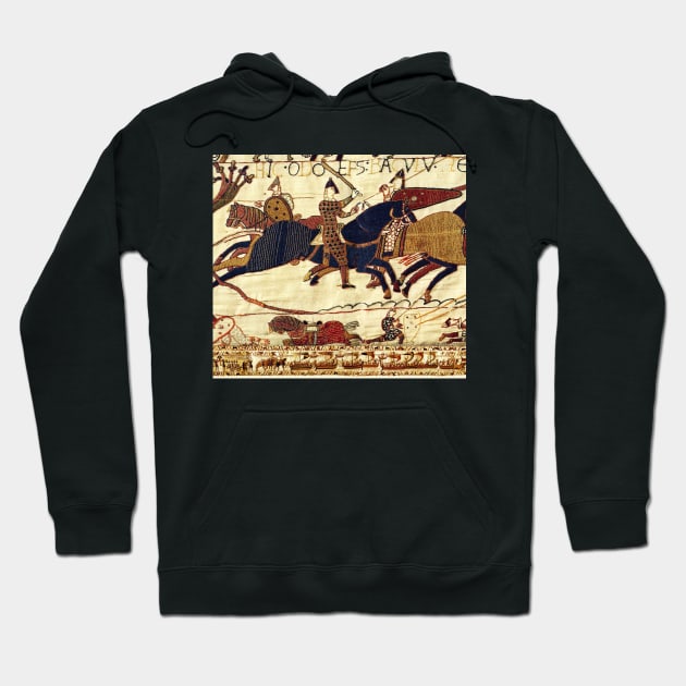 THE BAYEUX TAPESTRY ,ODO IN THE BATTLE OF HASTINGS ,NORMAN KNIGHTS HORSEBACK Detail Hoodie by BulganLumini